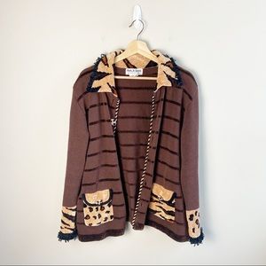 Jack B Quick Vintage 90's Brown Cheetah Detail Sweater Cardigan